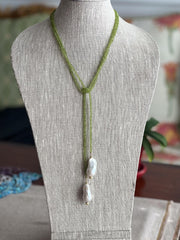Peridot Multi Way Neckace with Baroque Pearl Ends