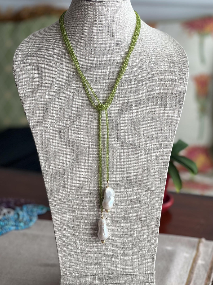 Peridot Multi Way Neckace with Baroque Pearl Ends