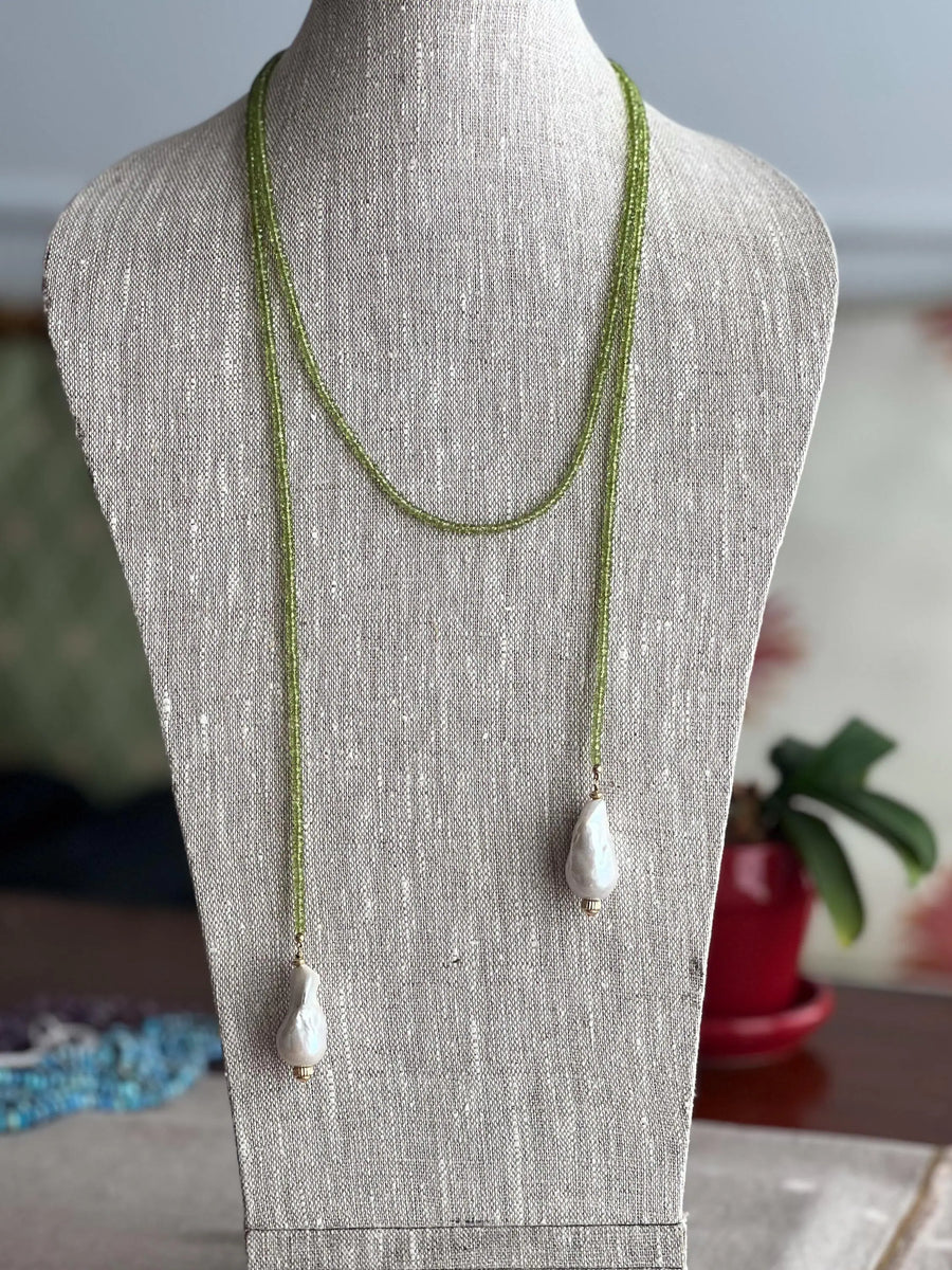 Peridot Multi Way Neckace with Baroque Pearl Ends