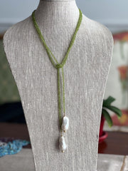 Peridot Multi Way Neckace with Baroque Pearl Ends
