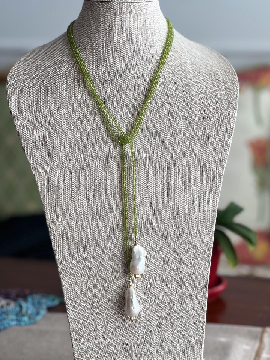 Peridot Multi Way Neckace with Baroque Pearl Ends