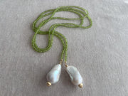 Peridot Multi Way Neckace with Baroque Pearl Ends