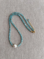 Blue Zircon Necklace with Pear Accent, Fine Boho Jewelry