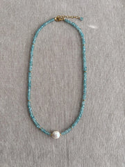 Blue Zircon Necklace with Pear Accent, Fine Boho Jewelry