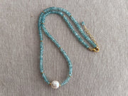 Blue Zircon Necklace with Pear Accent, Fine Boho Jewelry