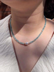 Blue Zircon Necklace with Pear Accent, Fine Boho Jewelry
