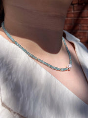 Blue Zircon Necklace with Pear Accent, Fine Boho Jewelry