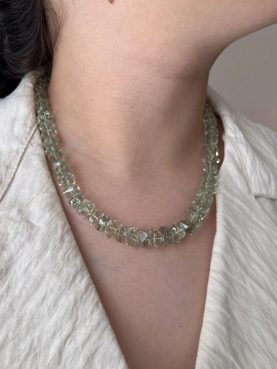 Prasiolite Twisted Nuggets Necklace, Green Amethyst, Fine Gemstone Jewelry