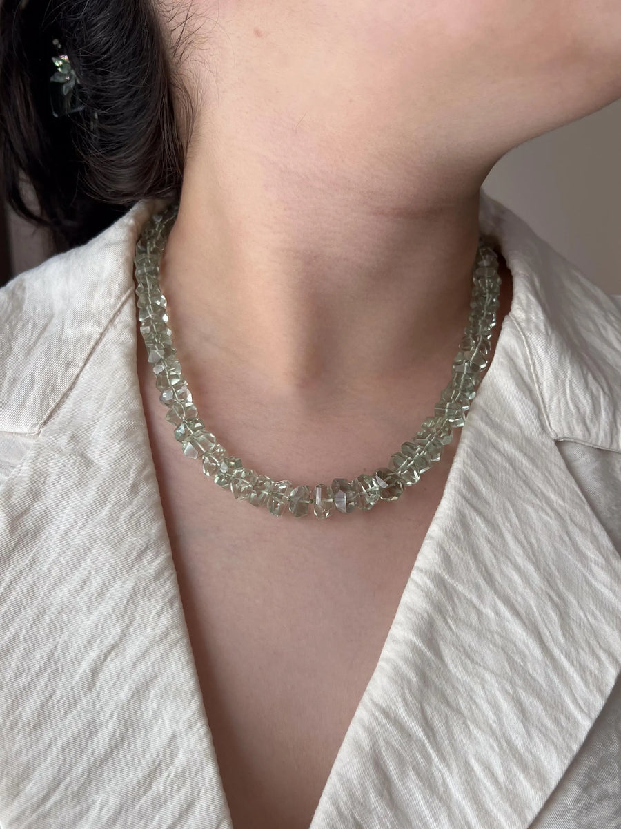 Prasiolite Twisted Nuggets Necklace, Green Amethyst, Fine Gemstone Jewelry