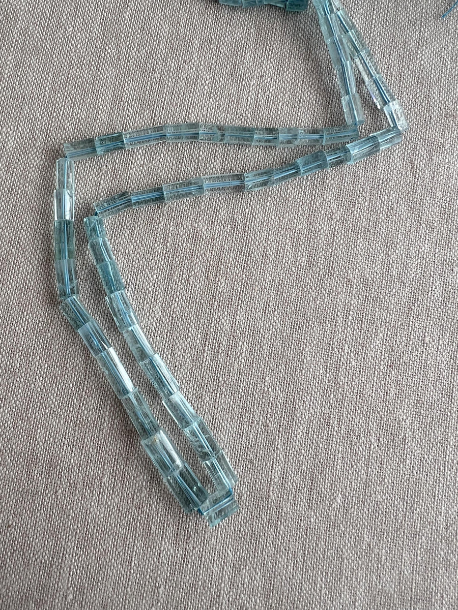 Aquamarine Faceted Cylinder Beads, AA+ Grade, Loose Gemstones