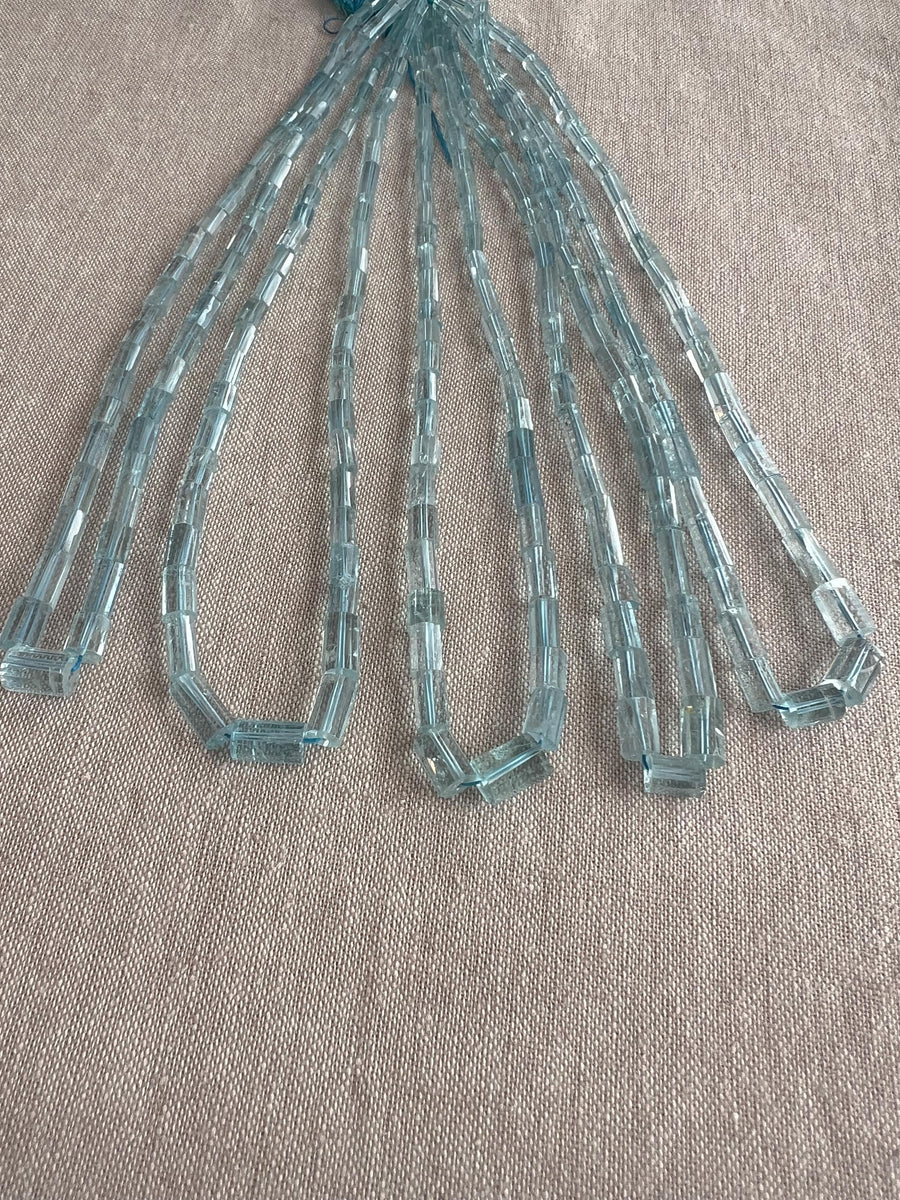Aquamarine Faceted Cylinder Beads, AA+ Grade, Loose Gemstones