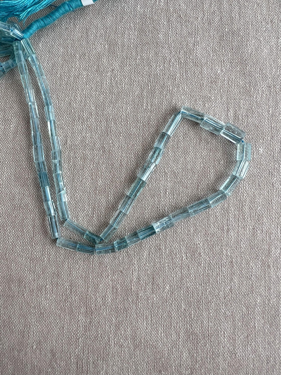 Aquamarine Faceted Cylinder Beads, AA+ Grade, Loose Gemstones