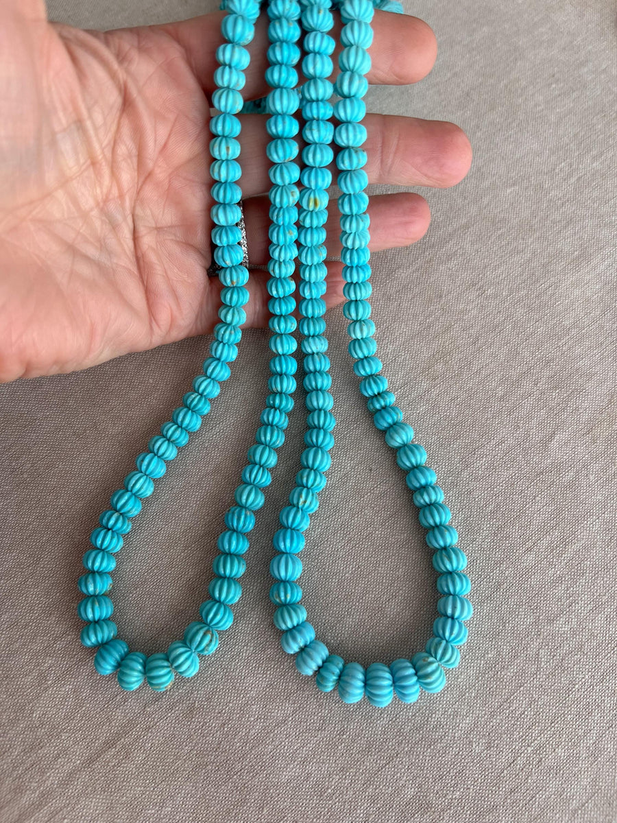 Sleeping Beauty Turquoise Carved Melon Beads, AA+ grade, Natural Arizona Turquoise