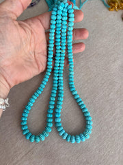 16-inch strand of AA+ Arizona Sleeping Beauty Turquoise carved melon beads, graduated from 5.5mm to 9mm for jewelry making.