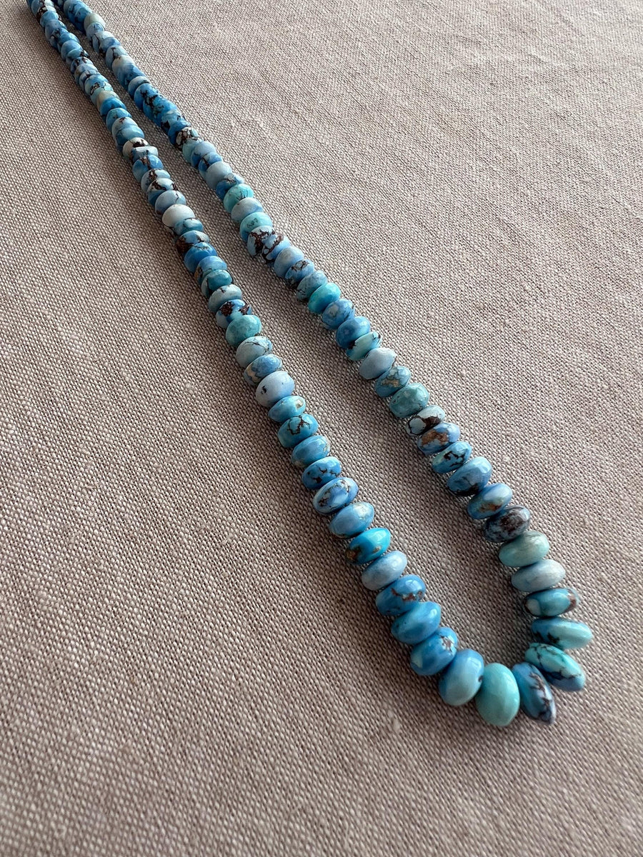15-inch strand of AAA Golden Hills Turquoise smooth rondelle beads from Kazakhstan, graduated from 4mm to 7.5mm for jewelry making.
