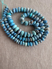 15-inch strand of AAA Golden Hills Turquoise smooth rondelle beads from Kazakhstan, graduated from 4mm to 7.5mm for jewelry making. blue beads