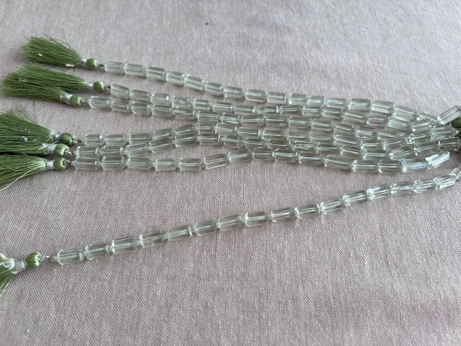 Prasiolite Faceted Cylinder Beads, AA+ Grade, Natural Gemstones, Green Amethyst