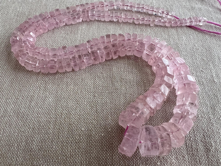 Pink Morganite Faceted Bolt Beads, Natural Gemstone, AA+ Grade, Untreated