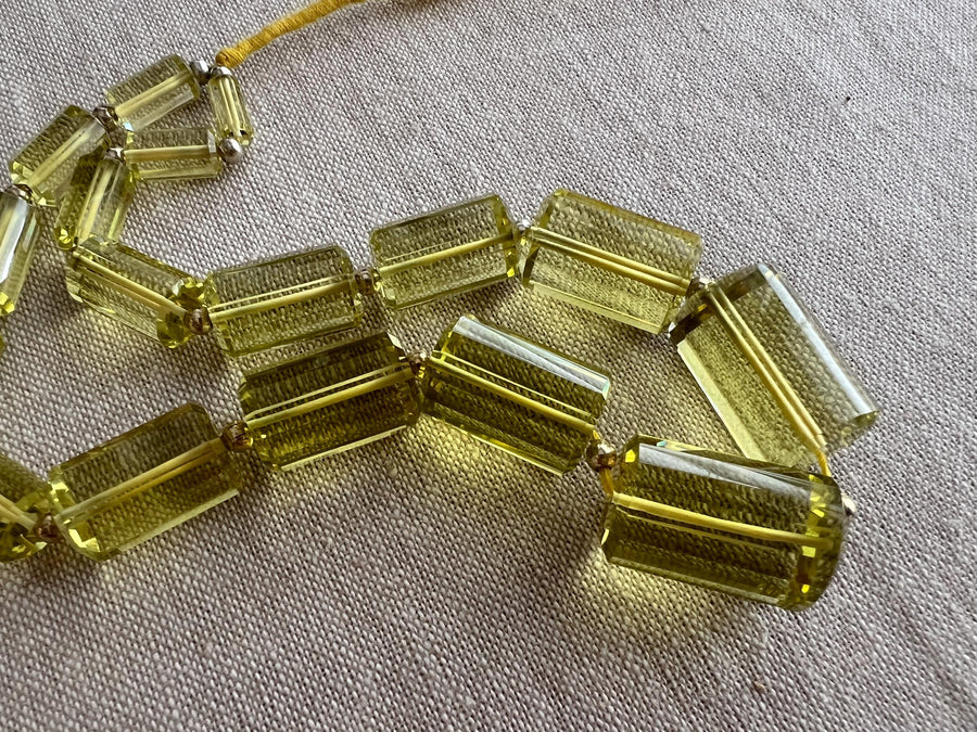 AAA++ Lemon Quartz faceted cylinder beads from Brazil, large transparent yellow gemstones for fine jewelry making.