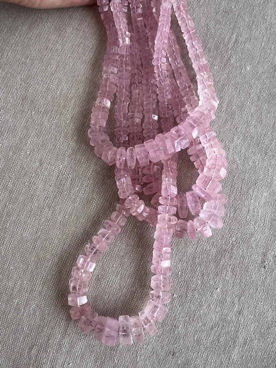 Pink Morganite Faceted Bolt Beads, Natural Gemstone, AA+ Grade, Untreated