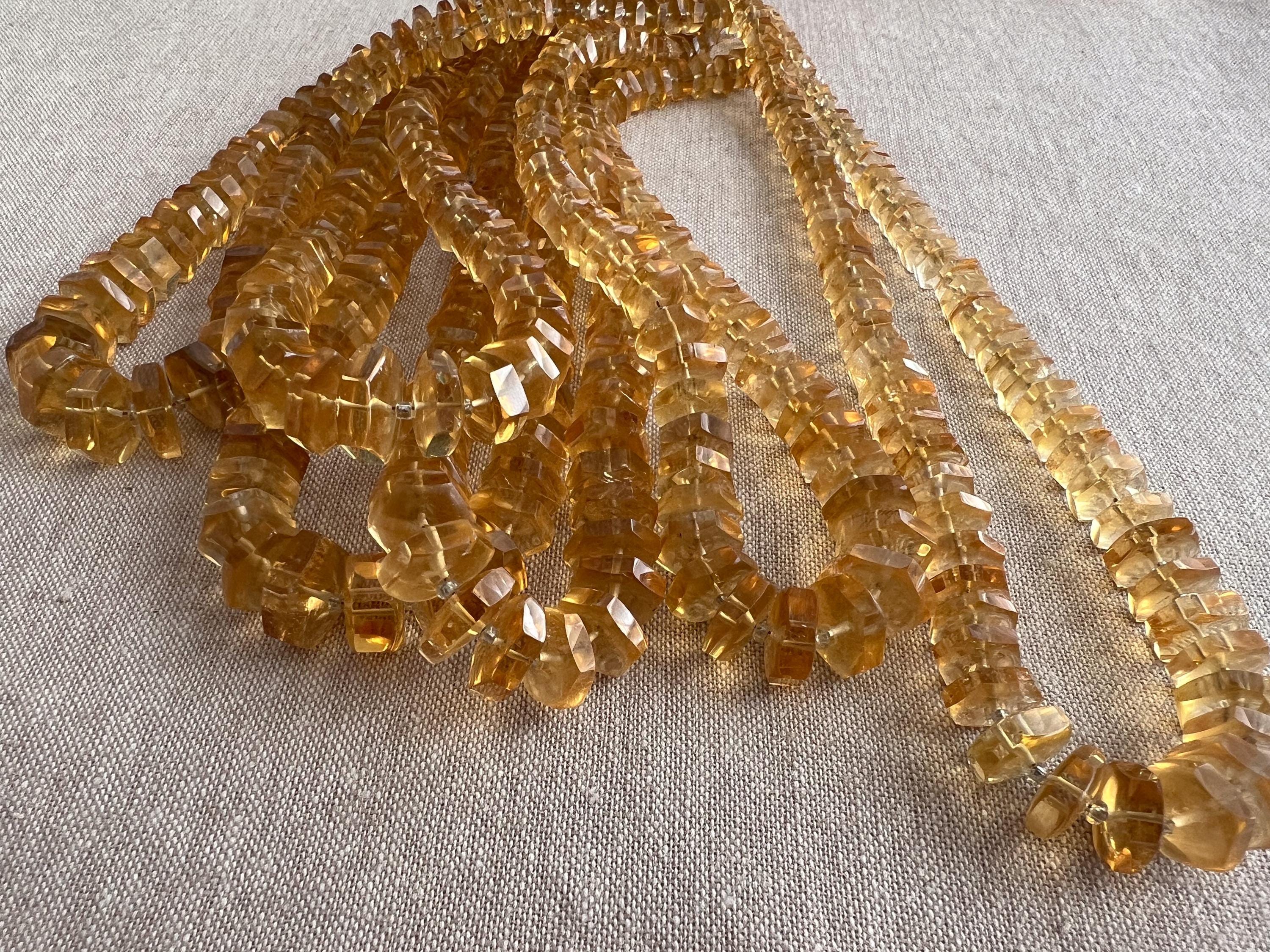AAA Brazilian Citrine faceted bolt beads, transparent golden yellow gemstones graduated from 6mm to 13mm for jewelry making.