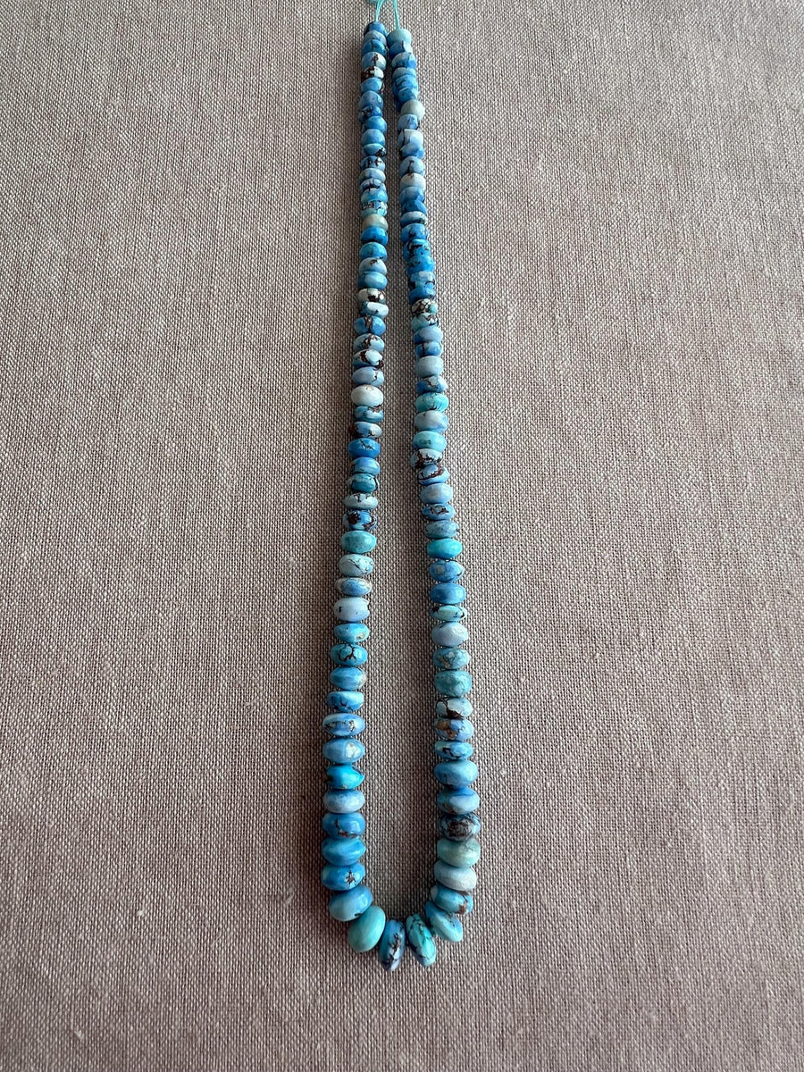 15-inch strand of AAA Golden Hills Turquoise smooth rondelle beads from Kazakhstan, graduated from 4mm to 7.5mm for jewelry making.