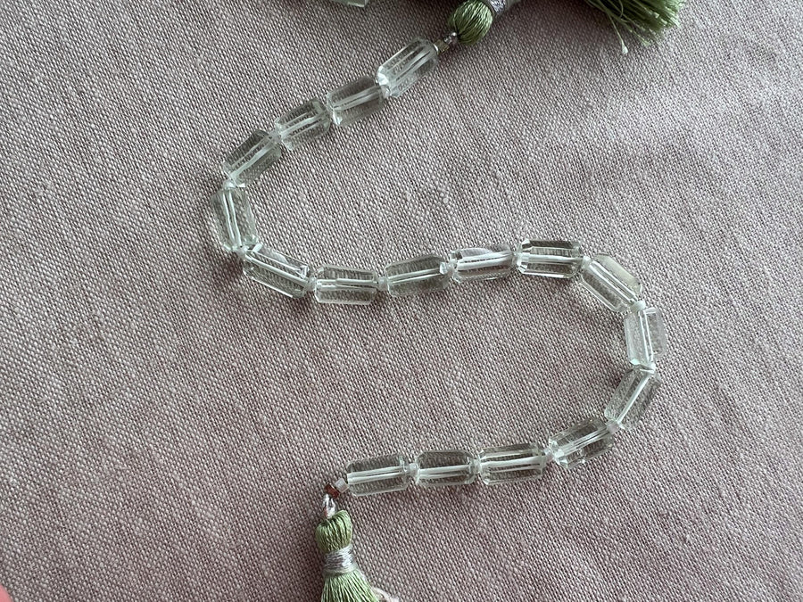 Prasiolite Faceted Cylinder Beads, AA+ Grade, Natural Gemstones, Green Amethyst
