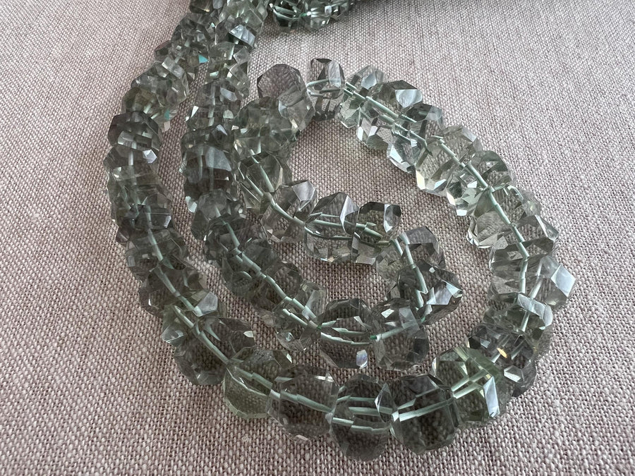 16-inch strand of AAA Indian Prasiolite twisted rondelle beads, graduated from 7mm to 13mm, for fine jewelry making.