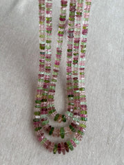 Strand of natural untreated Tourmaline faceted bolt beads in graduated sizes, ideal for fine jewelry making. three strands
