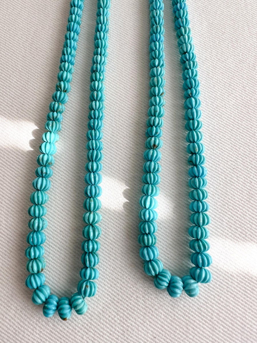 Sleeping Beauty Turquoise Carved Melon Beads, AA+ grade, Natural Arizona Turquoise