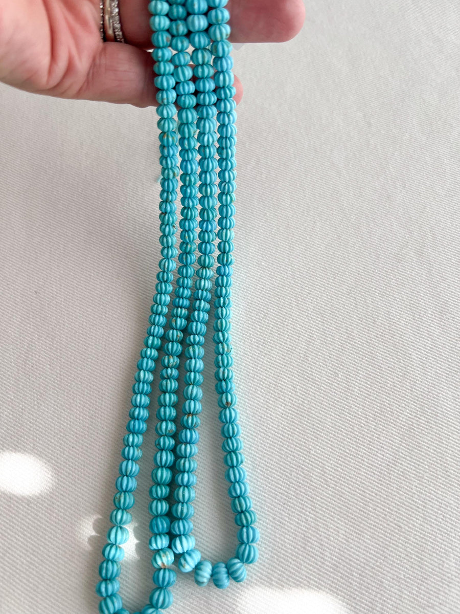 Sleeping Beauty Turquoise Carved Melon Beads, AA+ grade, Natural Arizona Turquoise