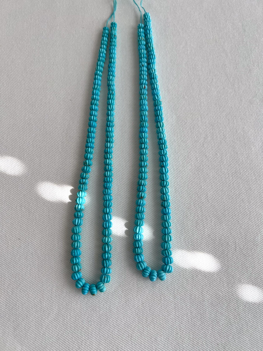 Sleeping Beauty Turquoise Carved Melon Beads, AA+ grade, Natural Arizona Turquoise
