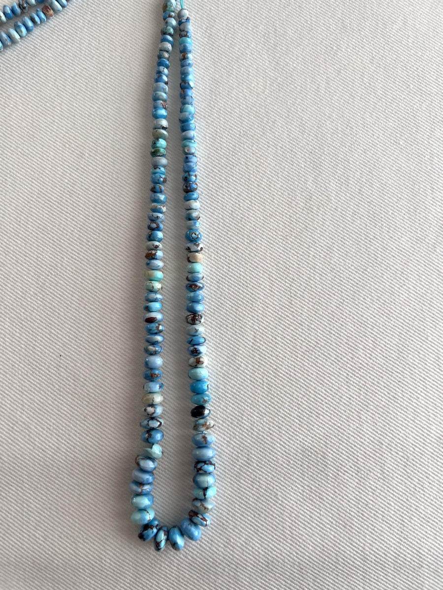 15-inch strand of AAA Golden Hills Turquoise smooth rondelle beads from Kazakhstan, graduated from 4mm to 7.5mm for jewelry making.