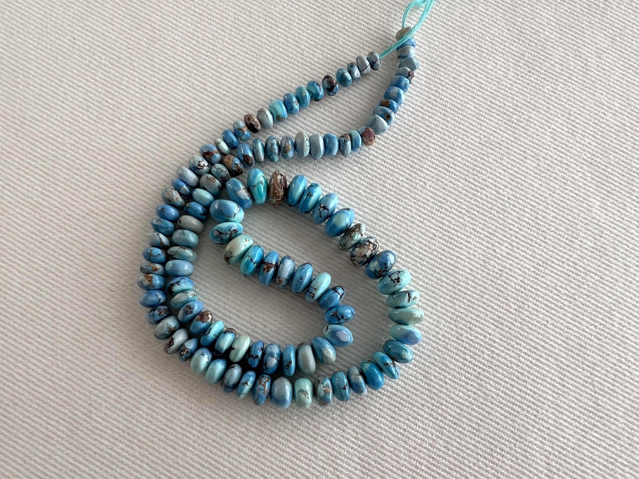 AAA Golden Hills Turquoise smooth rondelle beads from Kazakhstan, lavender blue gemstones with chocolate brown matrix, graduated 4mm to 7.5mm.