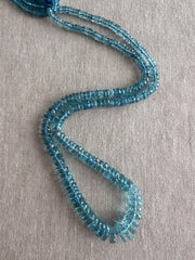 Gem Grade Santa Maria Aquamarine faceted tyre beads, natural deep blue Brazilian gemstones for fine jewelry making.