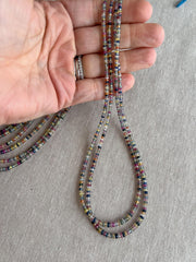 16-inch strand of natural unheated Sapphire faceted rondelle beads in assorted colors, graduated from 2.5mm to 4mm.