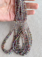 16-inch strand of natural unheated Sapphire faceted rondelle beads in assorted colors, graduated from 2.5mm to 4mm. multiple strands, multicolor gemstones