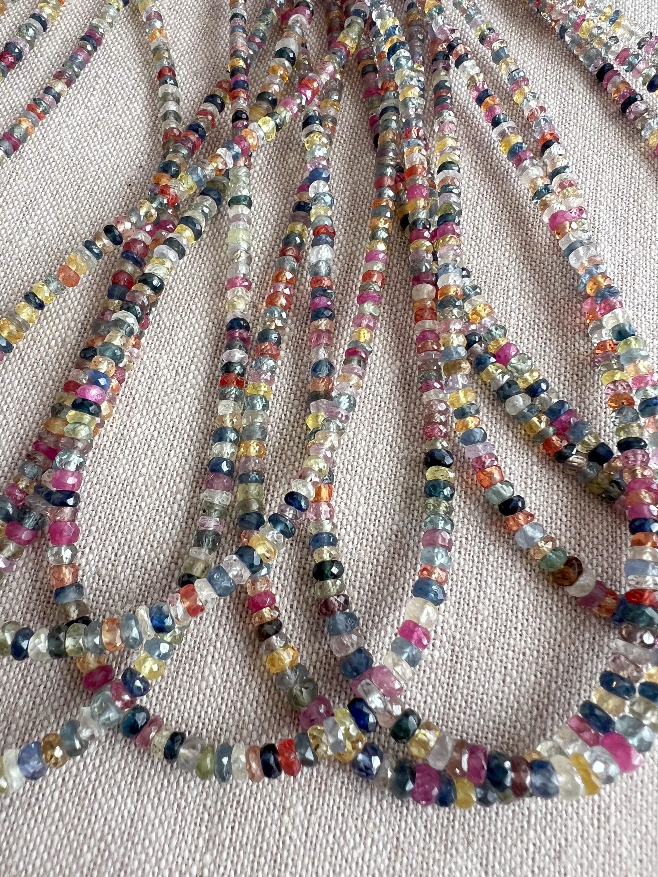 AAA natural multi-color Sapphire faceted rondelle beads, 2.5mm–4mm, 16-inch strand for jewelry making.