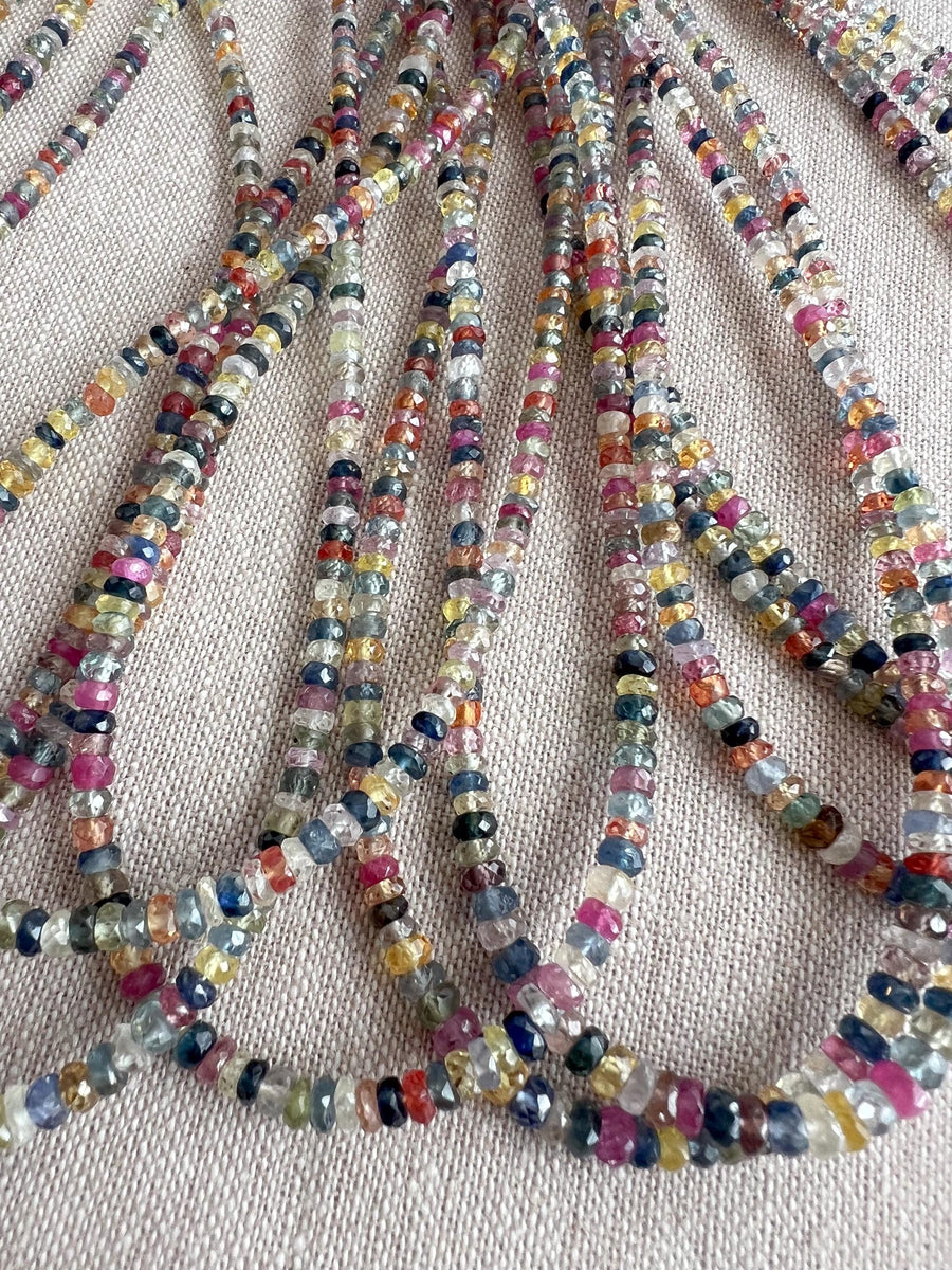 AAA natural multi-color Sapphire faceted rondelle beads, 2.5mm–4mm, 16-inch strand for jewelry making.