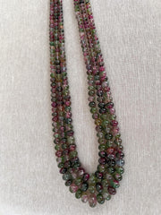 AAA-grade natural bi-color tourmaline smooth rondelle gemstone beads, graduated from 5.5mm to 11mm, featuring beautiful natural color variations for jewelry making. 3 strands