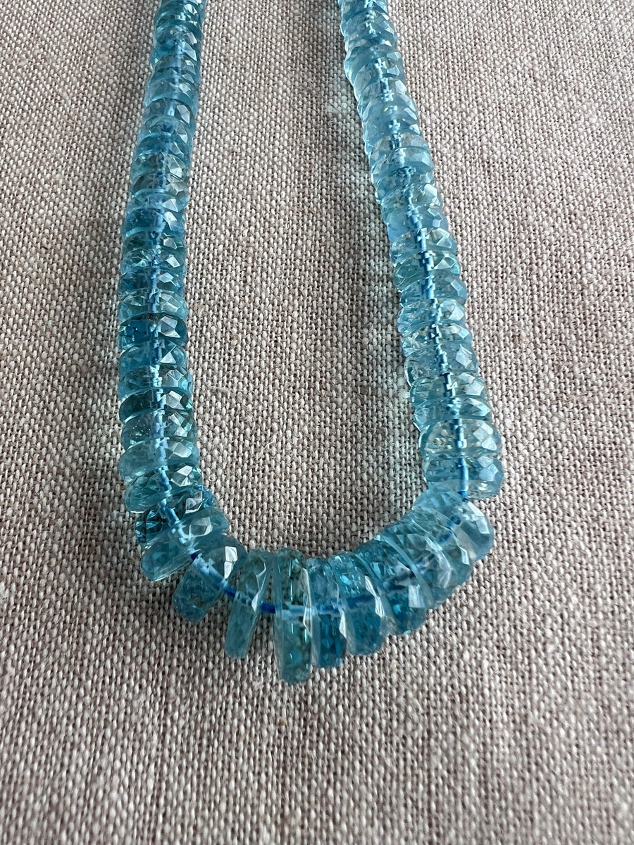 Gem Grade Brazilian Santa Maria Aquamarine faceted rondelle beads, natural and unheated with beautiful blue color.
