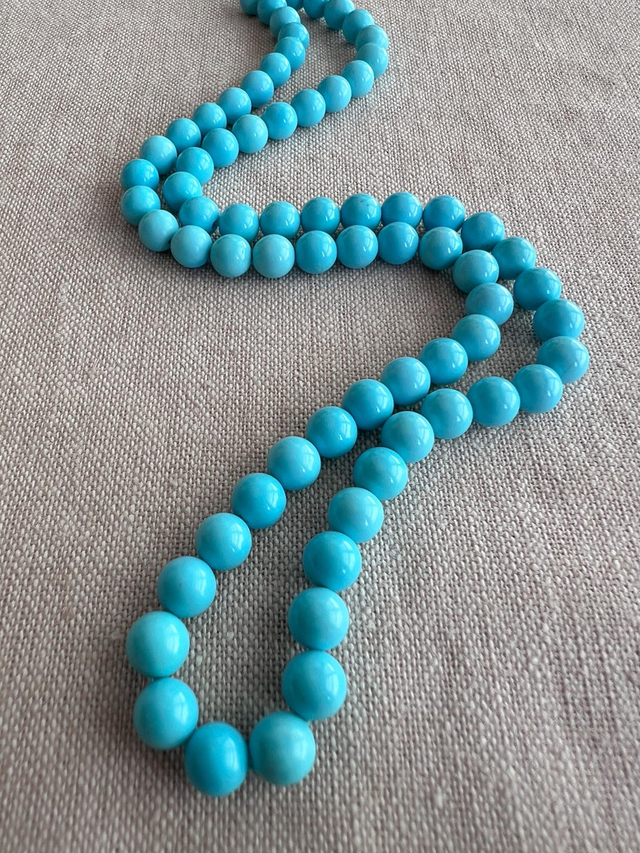 AAA+ Sleeping Beauty Turquoise smooth round beads, natural Arizona turquoise, 6mm, 16-inch gemstone strand.