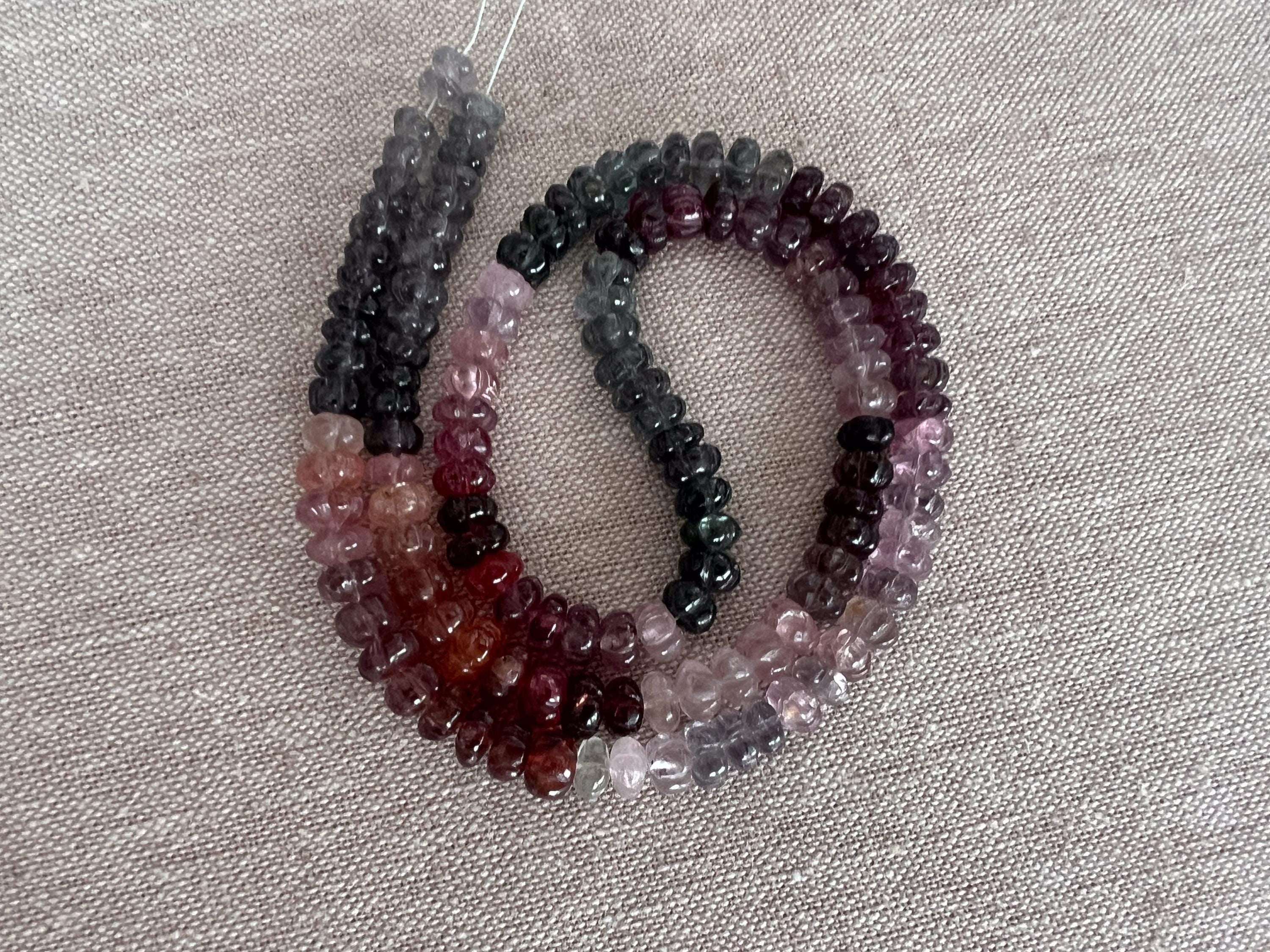 AAA natural multi-color Spinel carved rondelle gemstone beads, 5mm–6mm, for jewelry making.