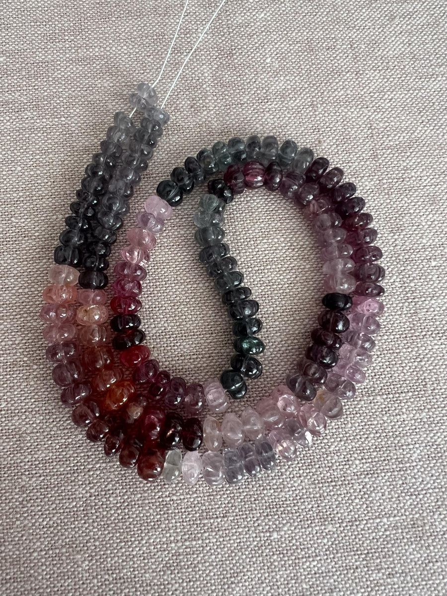 AAA natural multi-color Spinel carved rondelle gemstone beads, 5mm–6mm, for jewelry making.