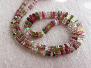 AAA natural multi-color Tourmaline faceted bolt beads in beautiful pink and green shades, graduated from 5.5mm to 12mm.