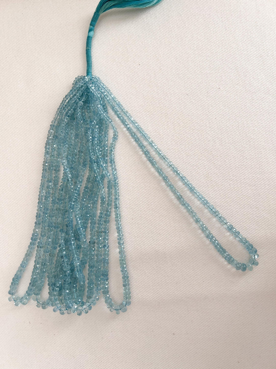 AAA Natural Unheated Aquamarine Rondelle Beads, Graduated 3.5mm to 6.5mm, Faceted, 16" Strand