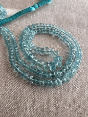 AAA Natural Unheated Aquamarine Rondelle Beads, Graduated 3.5mm to 6.5mm, Faceted, 16" Strand