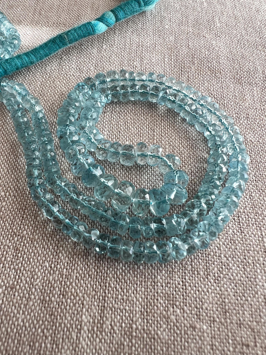 AAA Natural Unheated Aquamarine Rondelle Beads, Graduated 3.5mm to 6.5mm, Faceted, 16" Strand