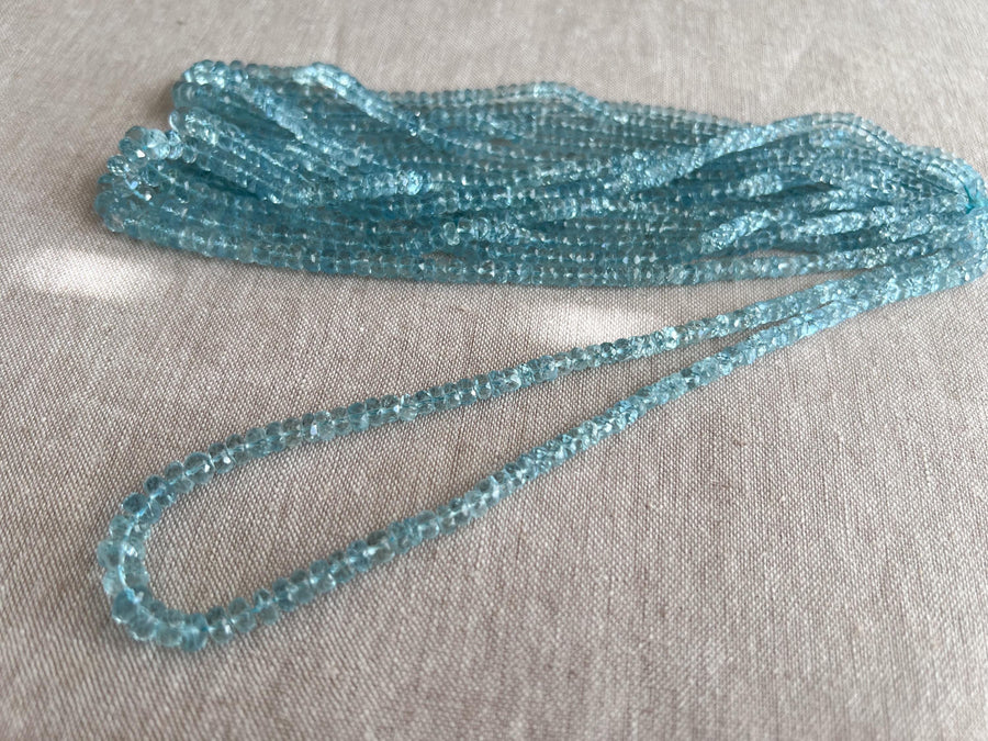 AAA Natural Unheated Aquamarine Rondelle Beads, Graduated 3.5mm to 6.5mm, Faceted, 16" Strand