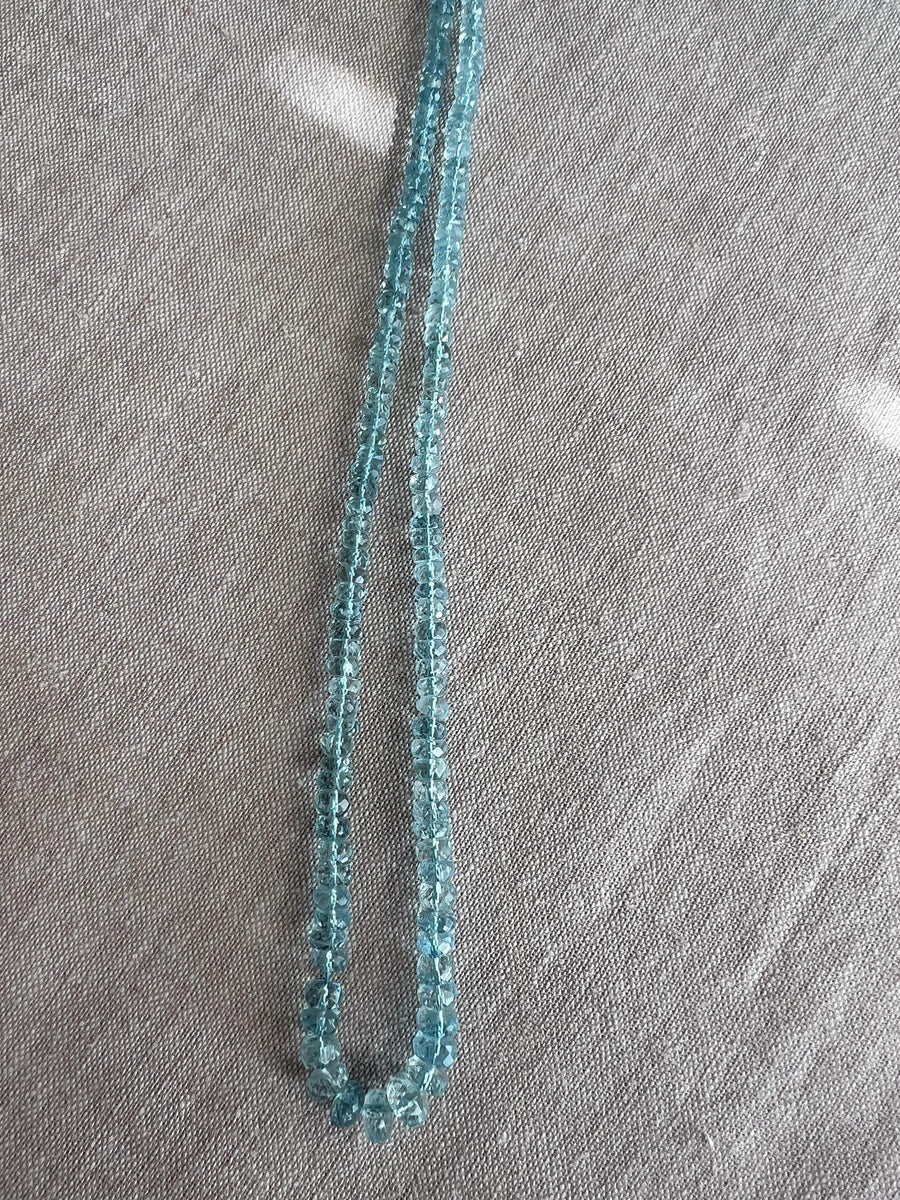 16-inch strand of natural Brazilian Aquamarine faceted rondelle beads, graduated from 3.5mm to 6.5mm for fine jewelry making.